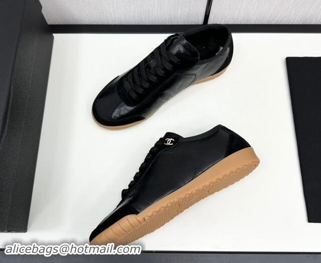 Stylish Chanel Calfskin & Suede Sneakers Black 1017002