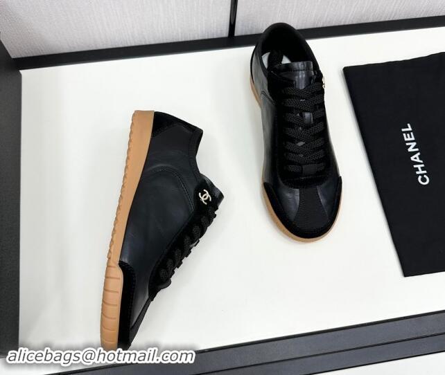 Stylish Chanel Calfskin & Suede Sneakers Black 1017002