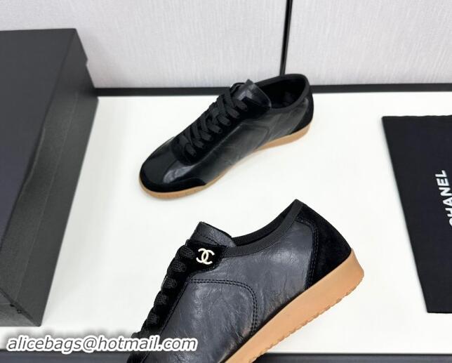 Stylish Chanel Calfskin & Suede Sneakers Black 1017002