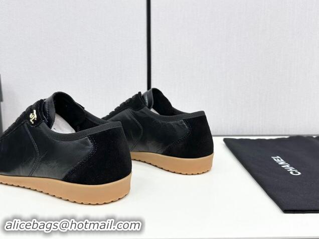 Stylish Chanel Calfskin & Suede Sneakers Black 1017002