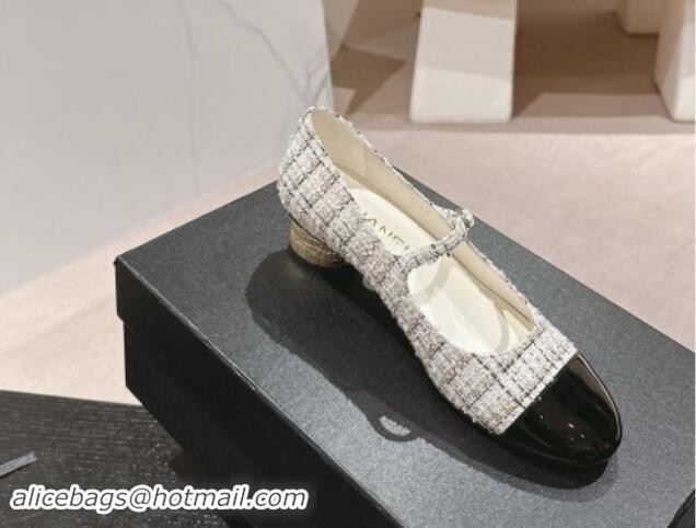 1:1 aaaaa Chanel Tweed & Patent Calfskin Mary Janes Pumps 3.5cm G45952 White 1017003