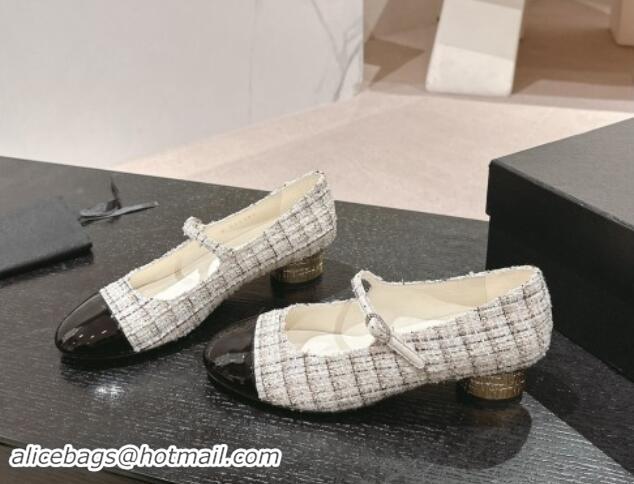 1:1 aaaaa Chanel Tweed & Patent Calfskin Mary Janes Pumps 3.5cm G45952 White 1017003