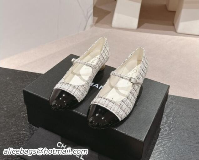 1:1 aaaaa Chanel Tweed & Patent Calfskin Mary Janes Pumps 3.5cm G45952 White 1017003