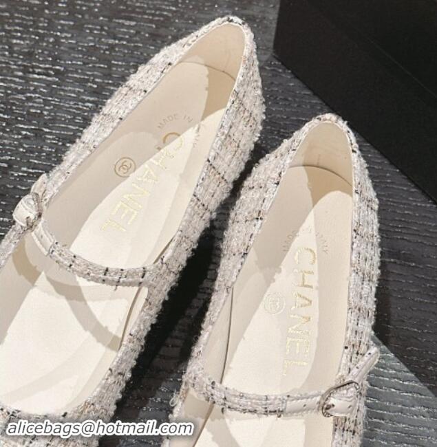 1:1 aaaaa Chanel Tweed & Patent Calfskin Mary Janes Pumps 3.5cm G45952 White 1017003