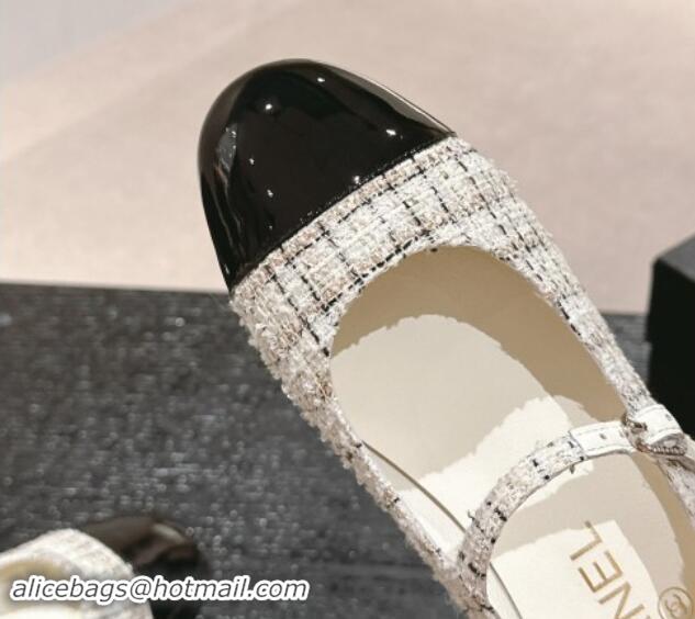 1:1 aaaaa Chanel Tweed & Patent Calfskin Mary Janes Pumps 3.5cm G45952 White 1017003