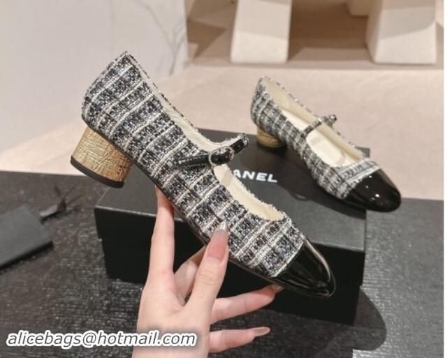 Stylish Chanel Tweed & Patent Calfskin Mary Janes Pumps 3.5cm G45952 Black 1017004