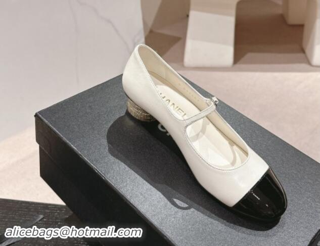 Low Cost Chanel Shiny Calfskin & Patent Mary Janes Pumps 3.5cm G45952 White 017005