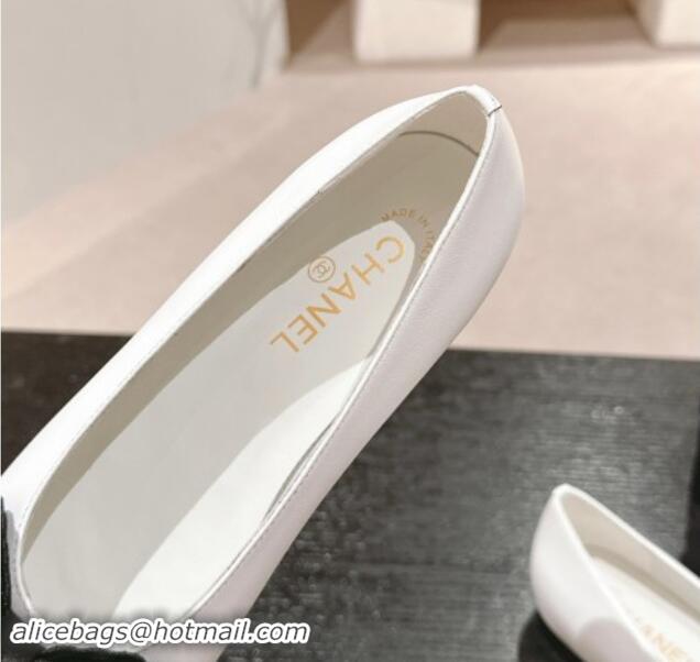 Best Product Chanel Calfskin & Grosgrain Ballet Flat with Bow White/Black 1017008