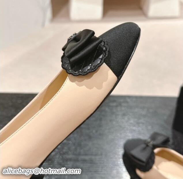 Good Product Chanel Calfskin & Grosgrain Ballet Flat with Bow Beige/Black 1017009