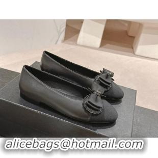 Luxury Discount Chanel Calfskin & Grosgrain Ballet Flat with Bow Black 1017010