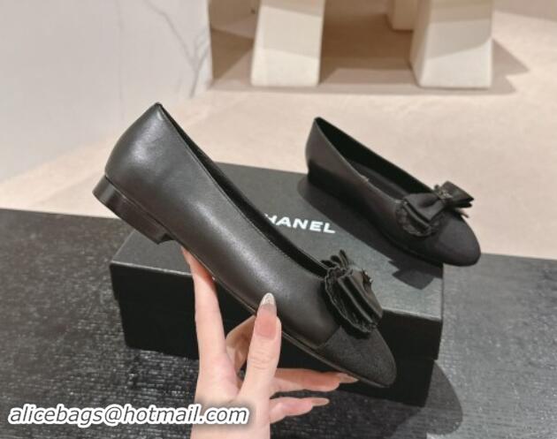 Luxury Discount Chanel Calfskin & Grosgrain Ballet Flat with Bow Black 1017010