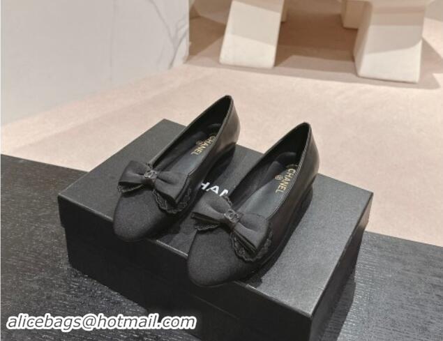 Luxury Discount Chanel Calfskin & Grosgrain Ballet Flat with Bow Black 1017010