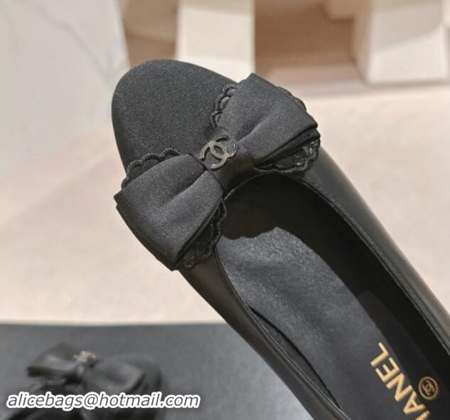 Luxury Discount Chanel Calfskin & Grosgrain Ballet Flat with Bow Black 1017010