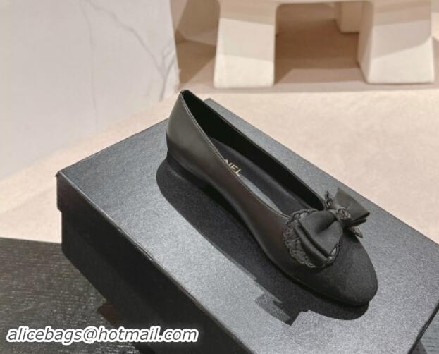 Luxury Discount Chanel Calfskin & Grosgrain Ballet Flat with Bow Black 1017010