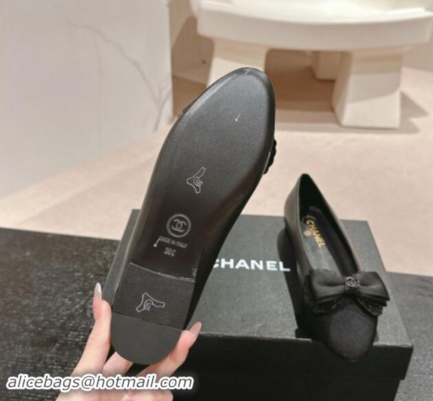 Luxury Discount Chanel Calfskin & Grosgrain Ballet Flat with Bow Black 1017010