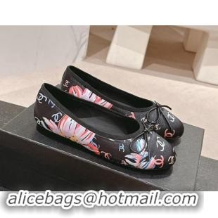 Trendy Design Chanel Classic Printed Grosgrain Ballet Flat with Bow Black 1017013