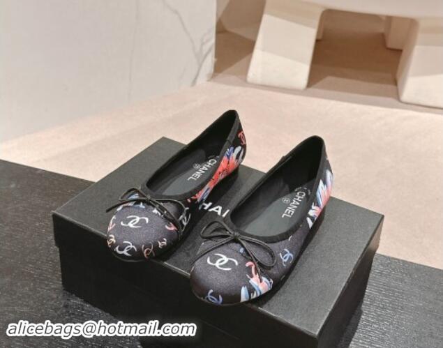 Trendy Design Chanel Classic Printed Grosgrain Ballet Flat with Bow Black 1017013