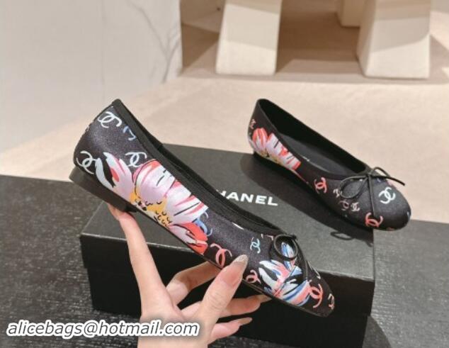 Trendy Design Chanel Classic Printed Grosgrain Ballet Flat with Bow Black 1017013