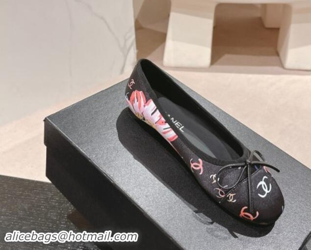 Trendy Design Chanel Classic Printed Grosgrain Ballet Flat with Bow Black 1017013