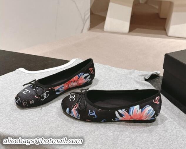 Trendy Design Chanel Classic Printed Grosgrain Ballet Flat with Bow Black 1017013