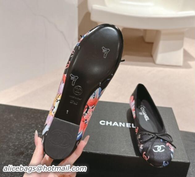 Trendy Design Chanel Classic Printed Grosgrain Ballet Flat with Bow Black 1017013