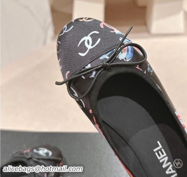 Trendy Design Chanel Classic Printed Grosgrain Ballet Flat with Bow Black 1017013