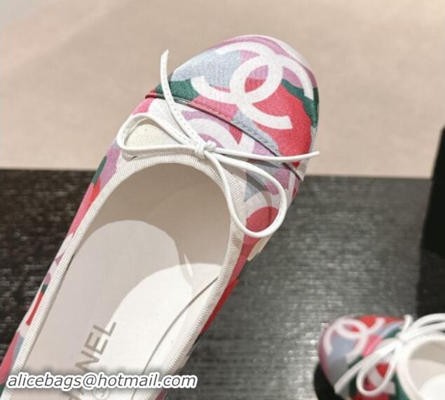 Charming Chanel Classic Printed Grosgrain Ballet Flat with Bow Multicolor 1017014