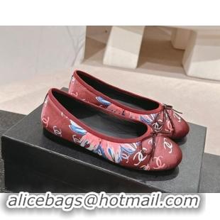 Big Discount Chanel Classic Printed Grosgrain Ballet Flat with Bow Red 1017016