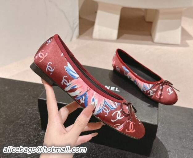 Big Discount Chanel Classic Printed Grosgrain Ballet Flat with Bow Red 1017016