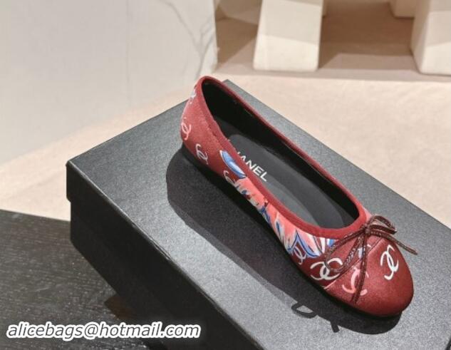 Big Discount Chanel Classic Printed Grosgrain Ballet Flat with Bow Red 1017016