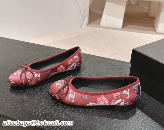 Big Discount Chanel Classic Printed Grosgrain Ballet Flat with Bow Red 1017016