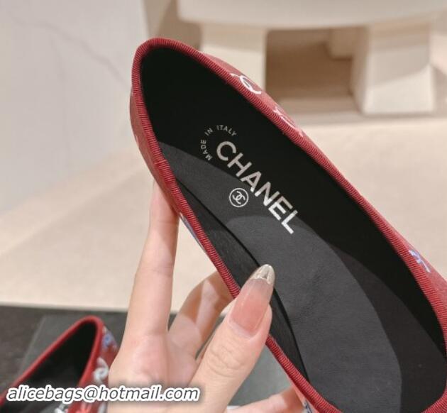 Big Discount Chanel Classic Printed Grosgrain Ballet Flat with Bow Red 1017016