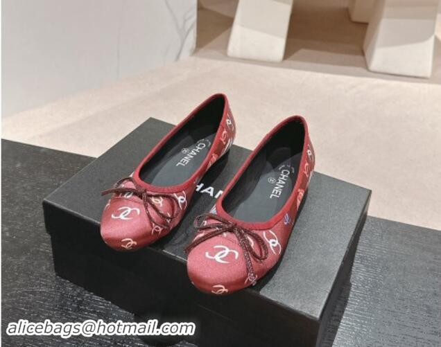 Big Discount Chanel Classic Printed Grosgrain Ballet Flat with Bow Red 1017016