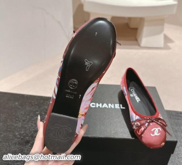 Big Discount Chanel Classic Printed Grosgrain Ballet Flat with Bow Red 1017016