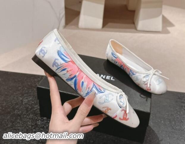 Popular Style Chanel Classic Printed Grosgrain Ballet Flat with Bow White 1017017