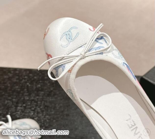 Popular Style Chanel Classic Printed Grosgrain Ballet Flat with Bow White 1017017