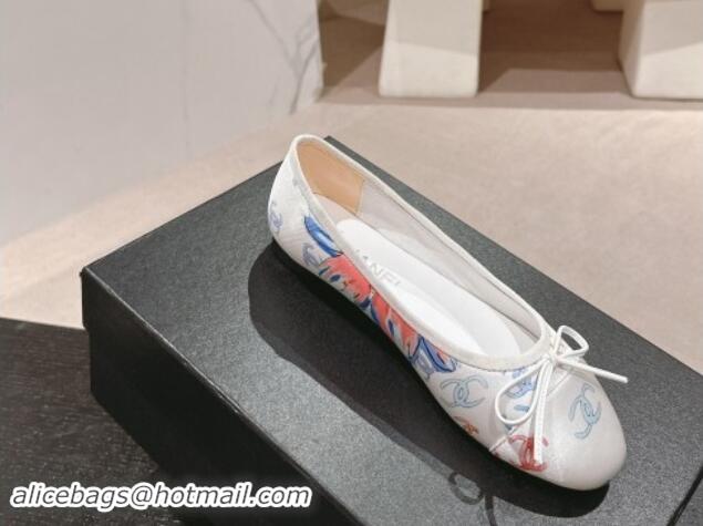 Popular Style Chanel Classic Printed Grosgrain Ballet Flat with Bow White 1017017