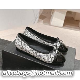 Lowest Price Chanel Classic Embroidered Canvas & Patent Calfskin Ballet Flat with Bow Black 1017018