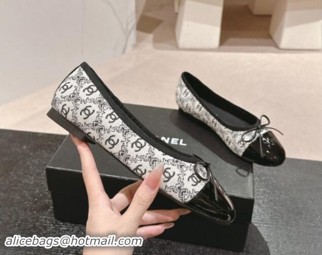 Lowest Price Chanel Classic Embroidered Canvas & Patent Calfskin Ballet Flat with Bow Black 1017018