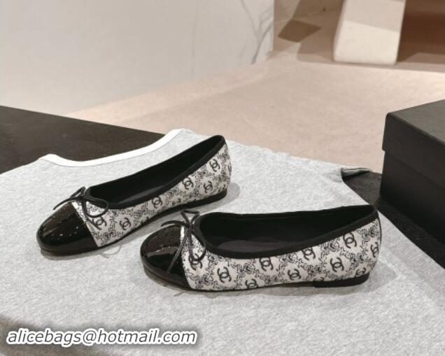 Lowest Price Chanel Classic Embroidered Canvas & Patent Calfskin Ballet Flat with Bow Black 1017018