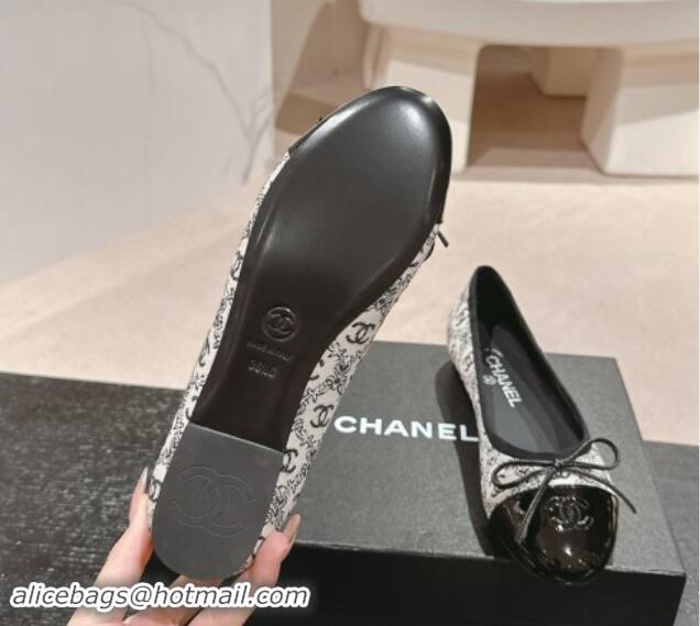 Lowest Price Chanel Classic Embroidered Canvas & Patent Calfskin Ballet Flat with Bow Black 1017018