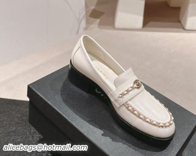 Best Grade Chanel Calfskin Loafers with Chain White 1017025