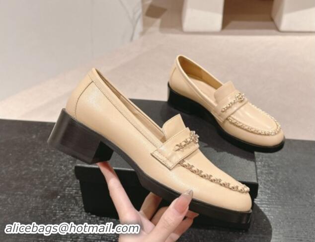 Best Price Chanel Calfskin Loafers with Chain Beige 1017026