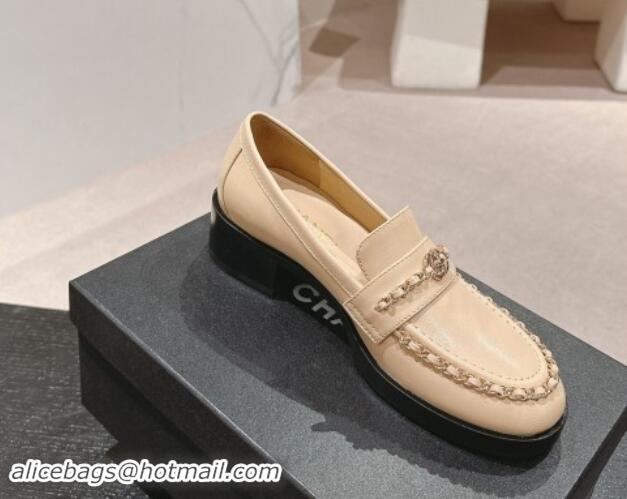 Best Price Chanel Calfskin Loafers with Chain Beige 1017026