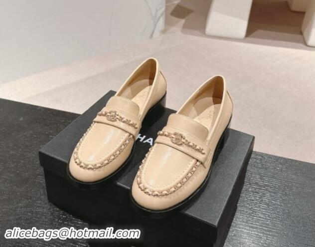 Best Price Chanel Calfskin Loafers with Chain Beige 1017026