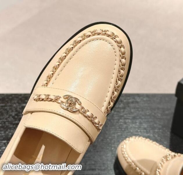 Best Price Chanel Calfskin Loafers with Chain Beige 1017026