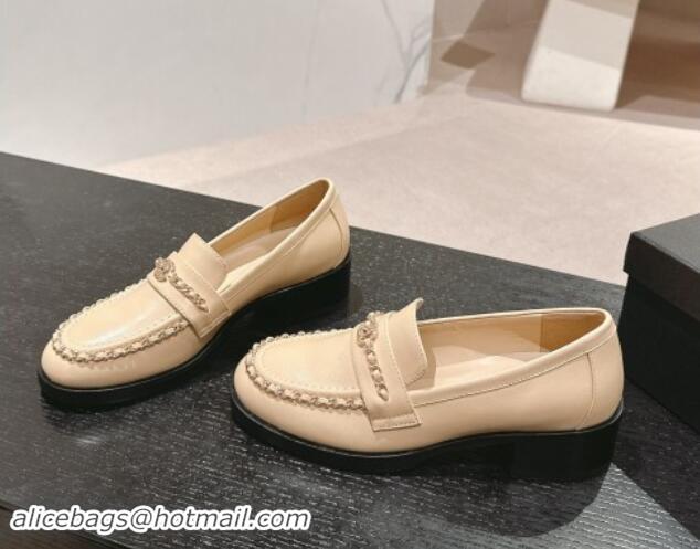 Best Price Chanel Calfskin Loafers with Chain Beige 1017026