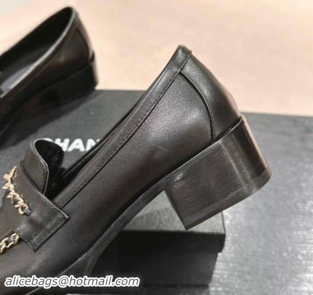 Purchase Chanel Calfskin Leather Loafers with Chain Black 1017027