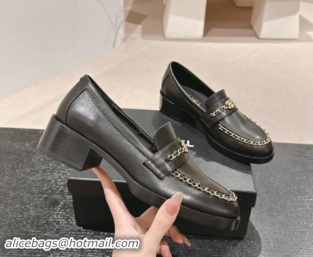 Purchase Chanel Calfskin Leather Loafers with Chain Black 1017027