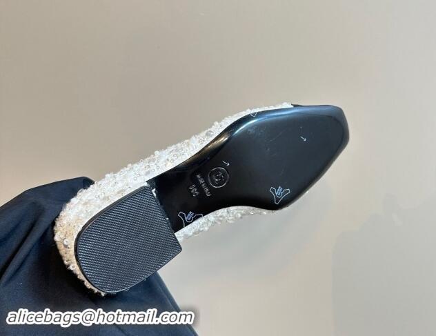 Good Quality Chanel Tweed, Sequins & Grosgrain Mary Janes Pumps White 1017028